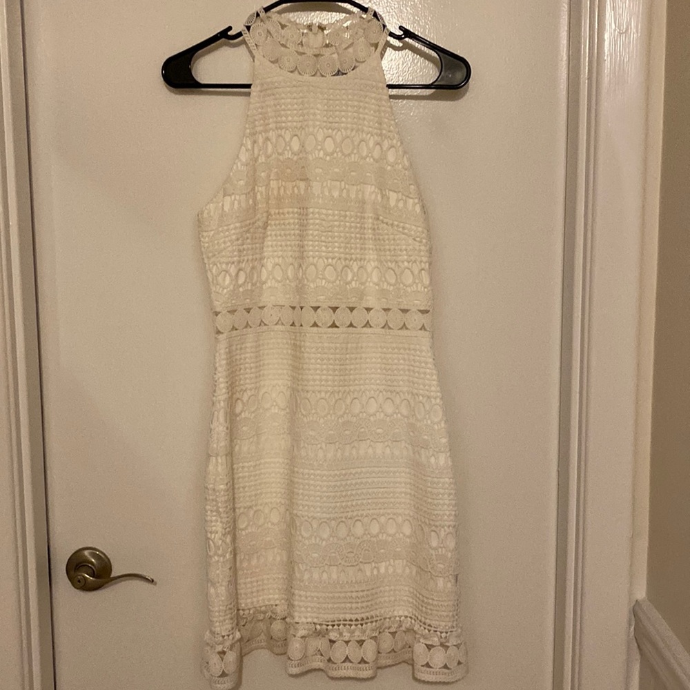Women’s white lace high neck dress